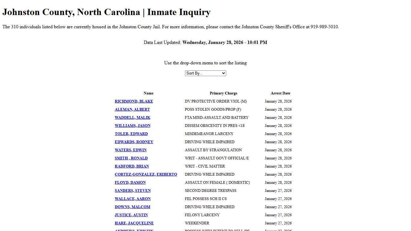 Johnston County, North Carolina Inmate Inquiry